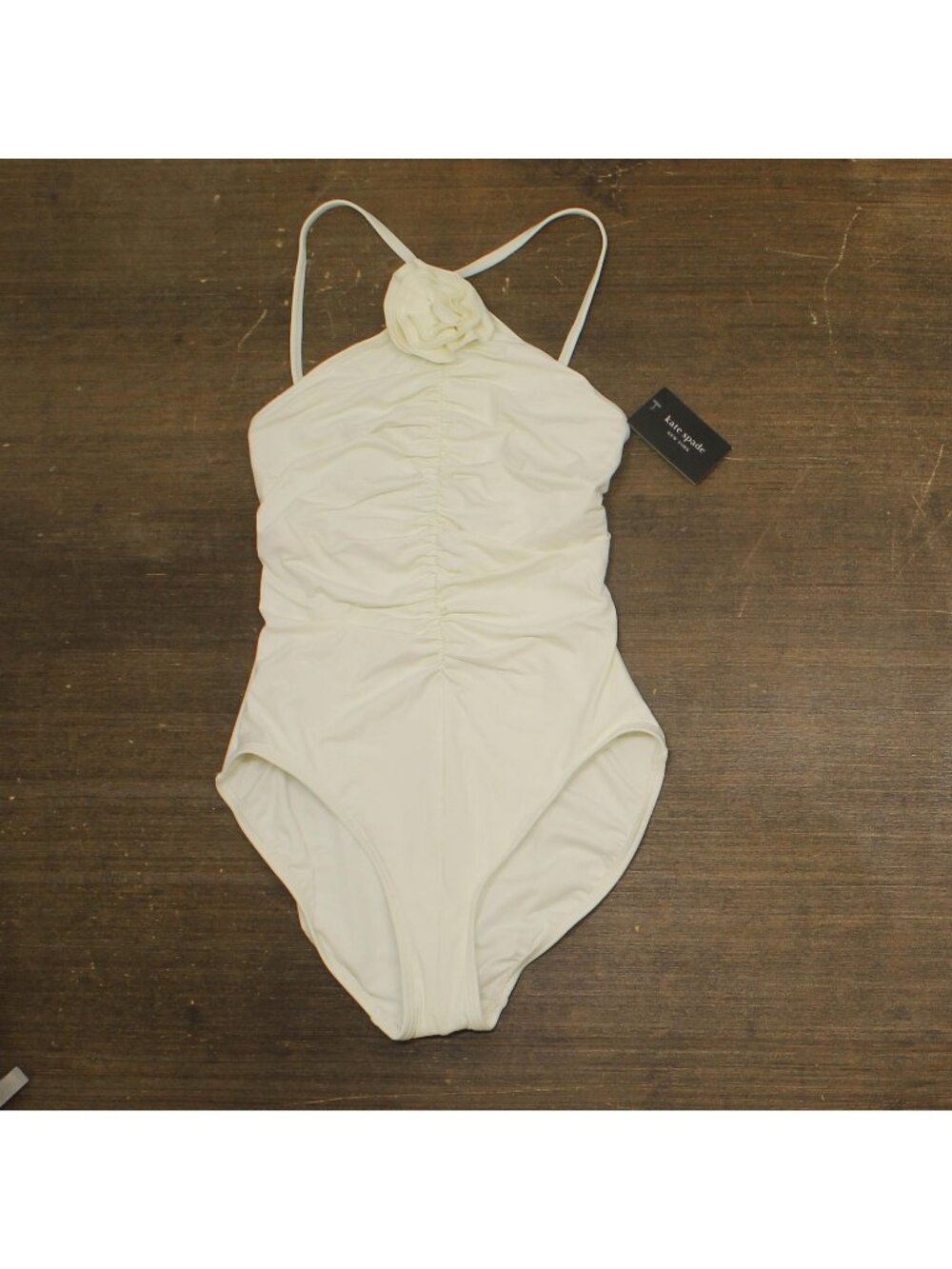 Kate Spade Womens Rosette Highneck One Piece Swimsuit S7C452 Ivory Off White M